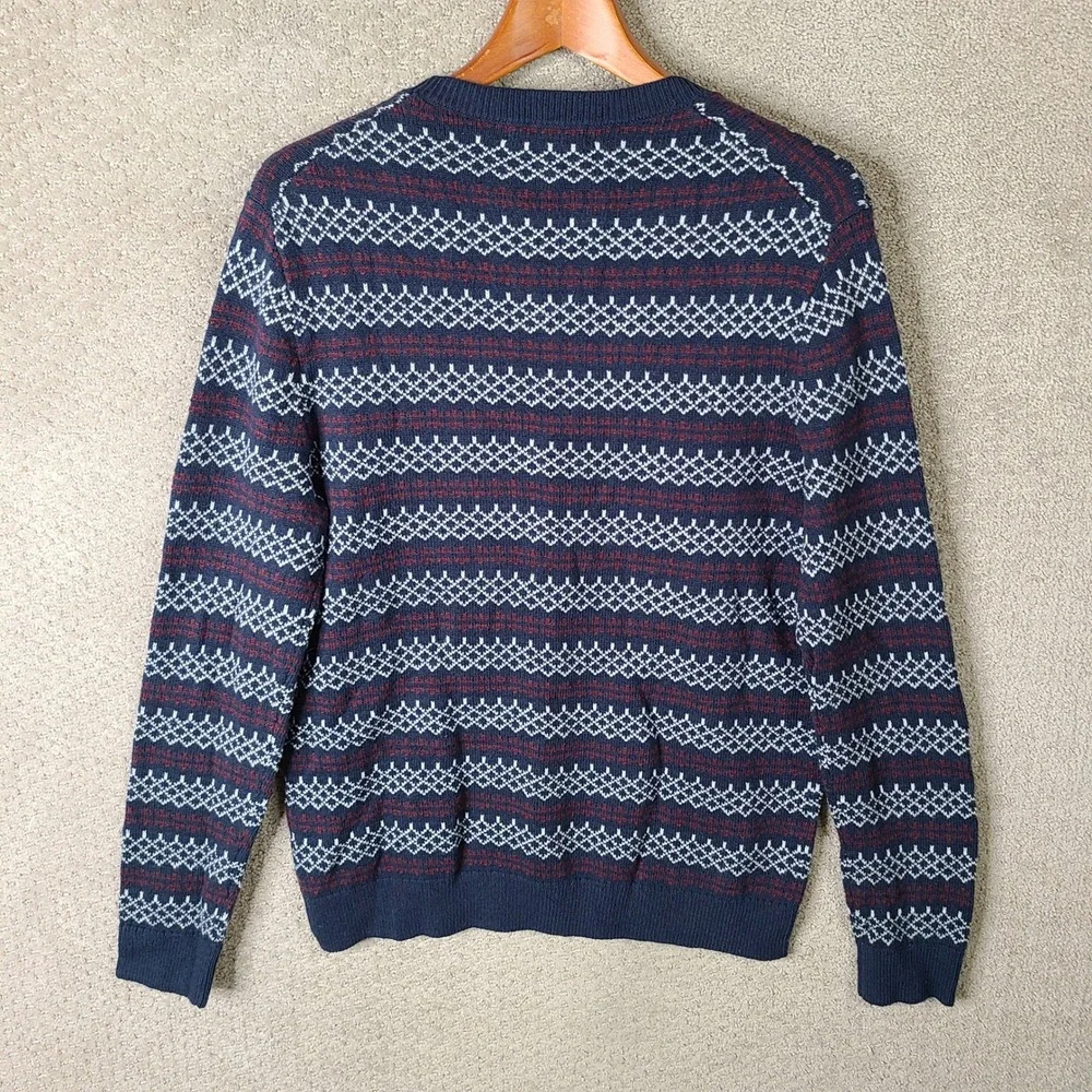 Banana Republic Sweater Mens M Blue Red Fair Isle Crew Neck Cotton Wool NEW